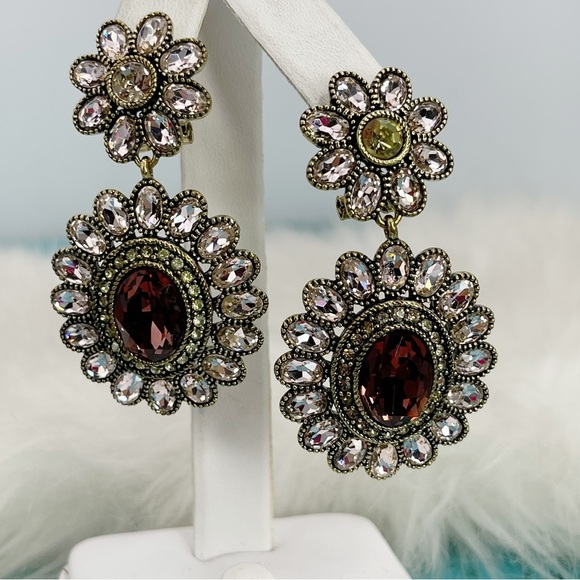 Heidi Daus Dazzling Delight Pink and Brown Floral Earrings - Picture 2 of 9